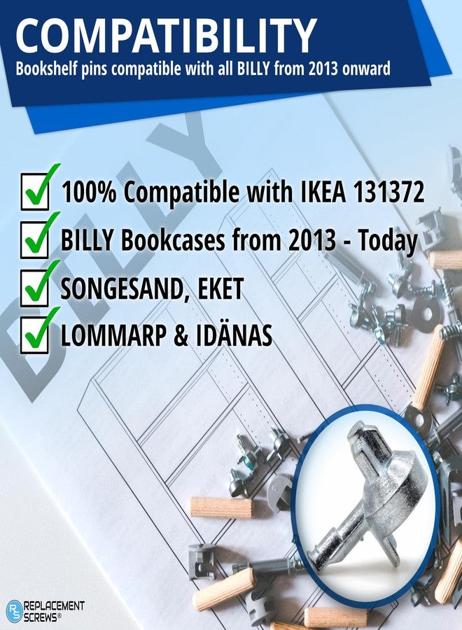 ReplacementScrews مسامير بديلة، 12 قطعة، دبابيس/أوتاد رفوف بيلي، متوافقة مع قطعة ايكيا رقم 131372 - دعامات رفوف مصبوبة من سبائك الزنك - Image 4